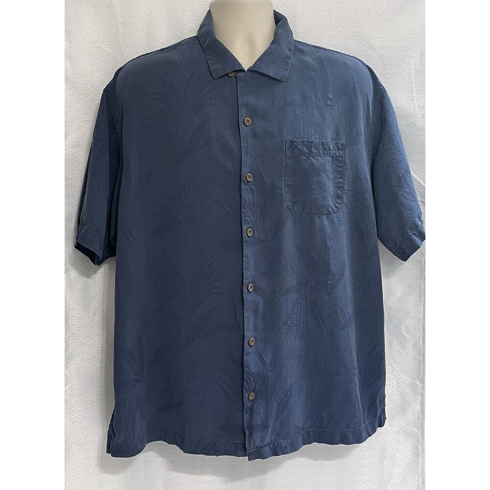 Tommy Bahama Silk Hawaiian Shirt Camp Floral Button Up Short Sleeve Mens XL Blue
